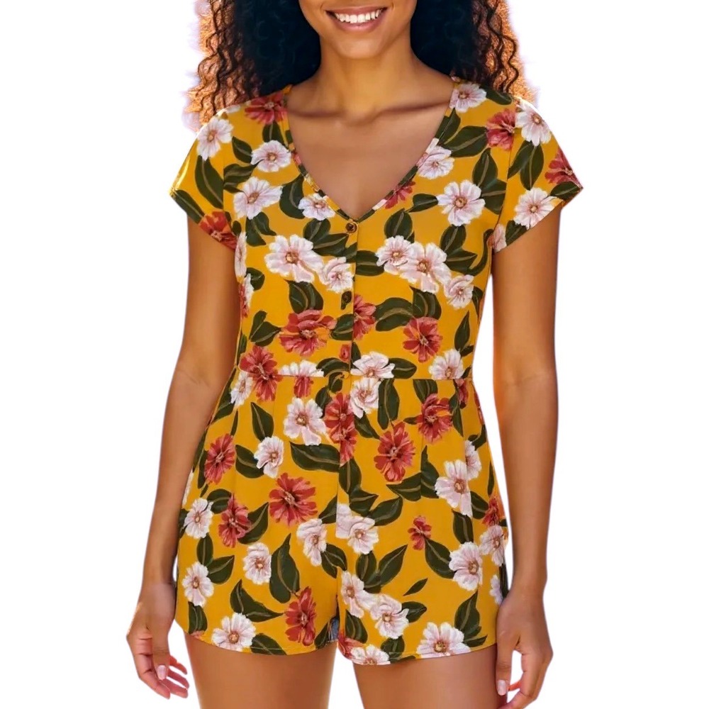 Show Me‎ Your Mumu Casual Boho Cottagecore Yellow Floral  Light Weight Romper XS